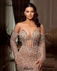 Champagne Elegant Crystals Prom Dresses Plus Size Off Shoulder Sweetheart Cocktail Party Dresses Vestidos De Noche Evening Gown