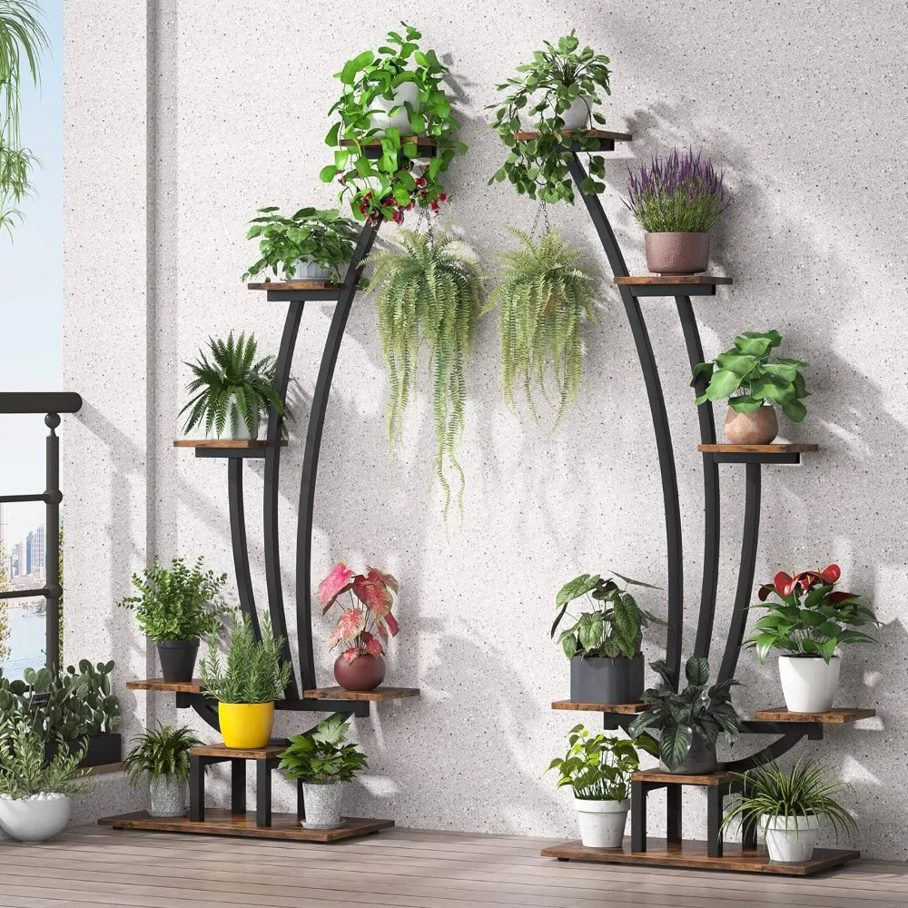 Indoor Plant Stand Plant Shelves Metal Curved Display Shelf with  Multi-Purpose Bonsai Flower Pots Plant Rack for  Living Room