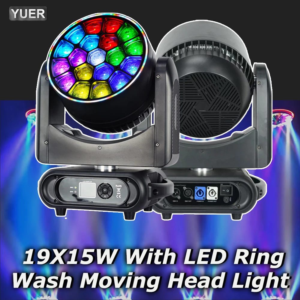 

Профессиональный светильник с кольцом 19x15 Вт RGBW 4в1 Beam Wash Zoom Светодиодный светильник с подвижной головкой НОВАЯ машина DMX512 DJ Bar Эффект сценических огней