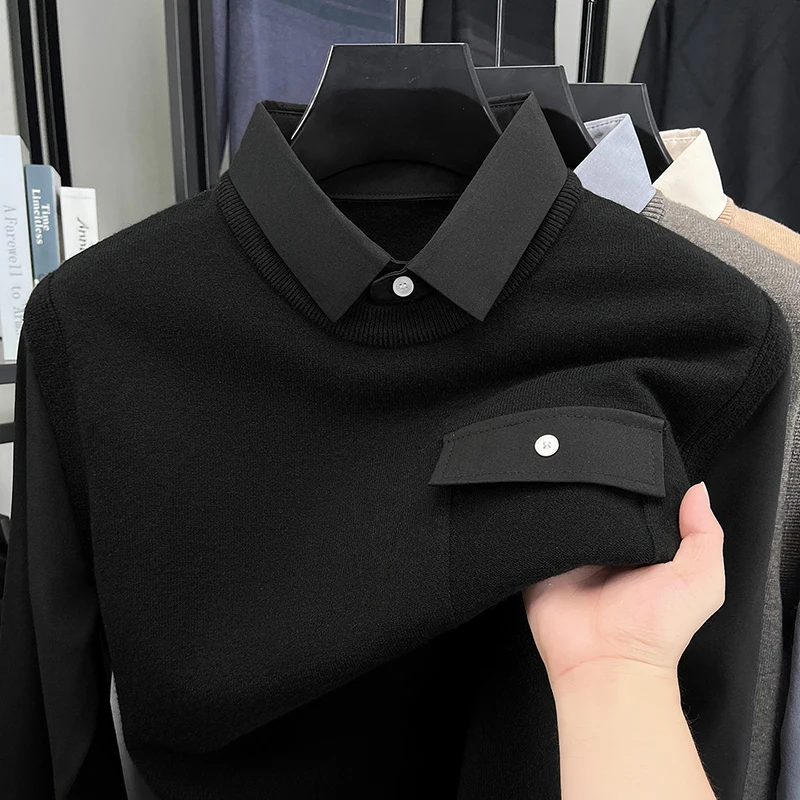 2026 Autumn Men's High Quality Casual t shirts Large Size Fashion Trend Comfortable Versatile Casual Lapel Long Sleeve T-Shirt