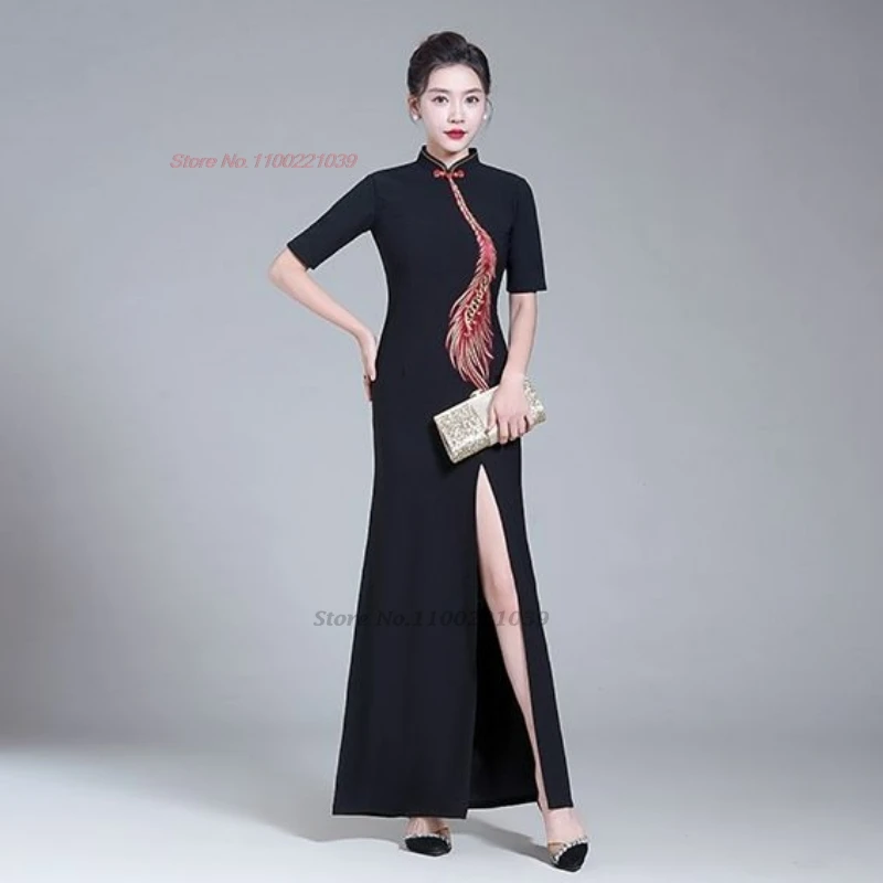 فستان شيونغسام صيني محسّن لعام 2025 مطرز بالزهور الوطنية فستان سهرة للولائم الرجعية فستان تشيباو فيستدو