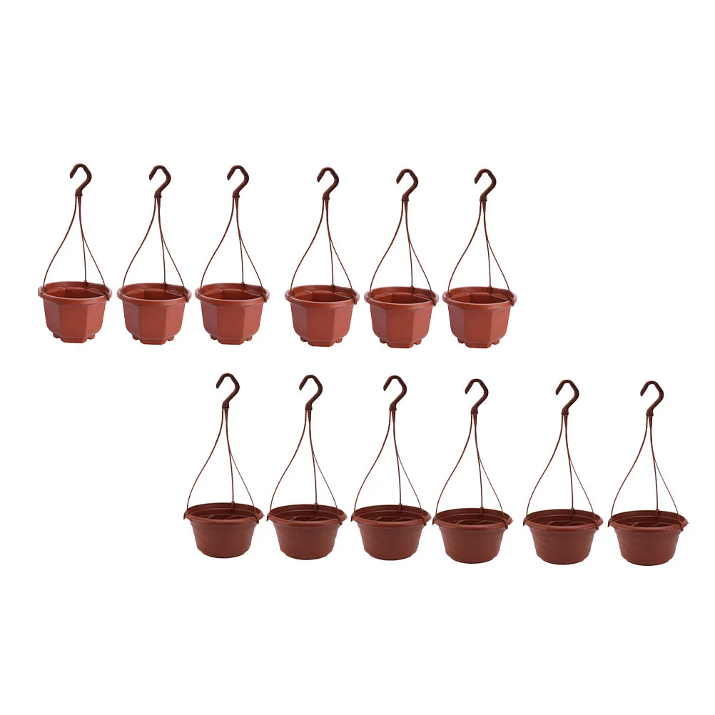 12 Pcs Octagonal Plastic Flower Pot Hanging Planter Ceiling Plants Garden Supplies Orchid Accessories