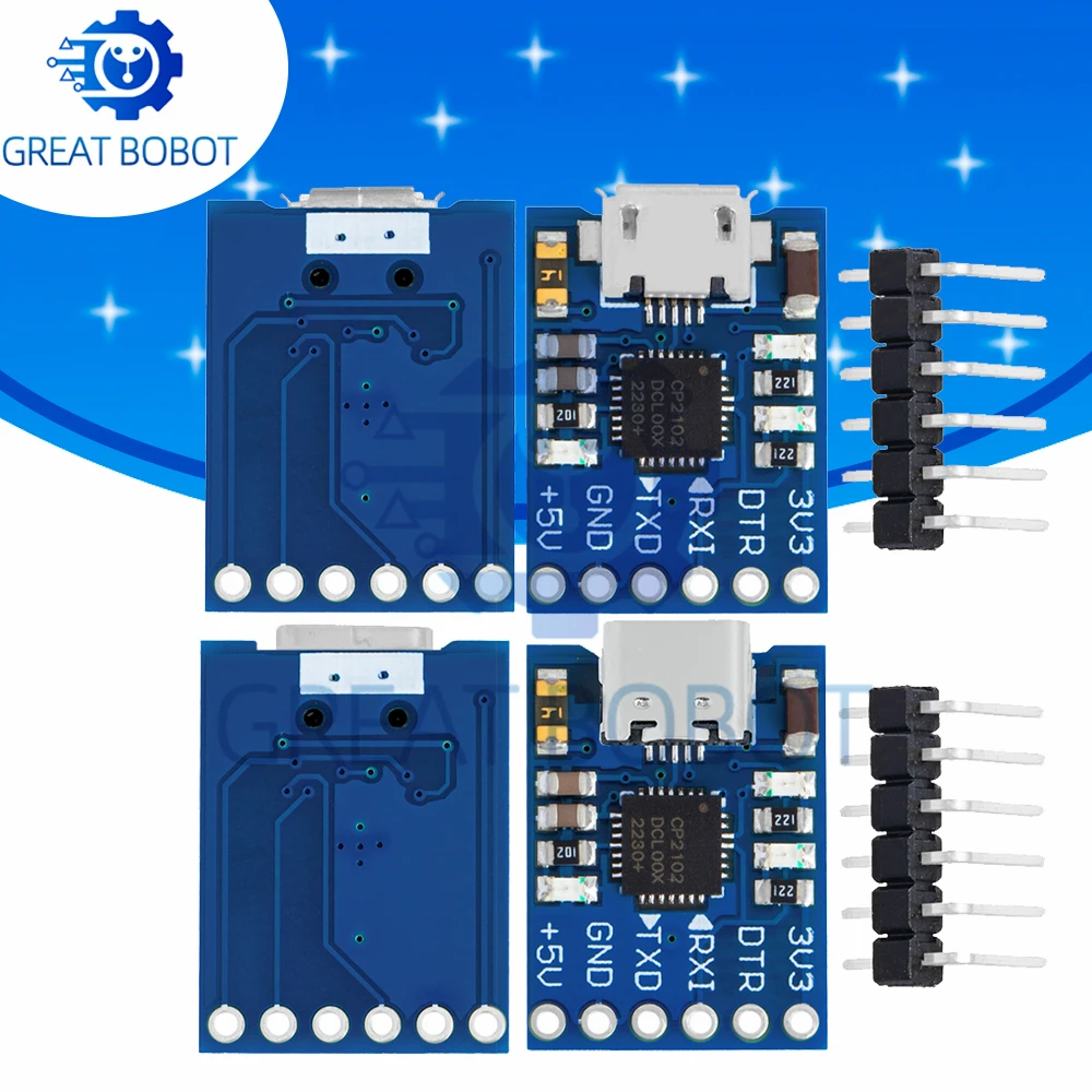 CP2102 USB 2.0 To UART TTL 5‑Pin Serial Converter Module Micro USB STC Programmer Replace FT232 CH340 PL2303