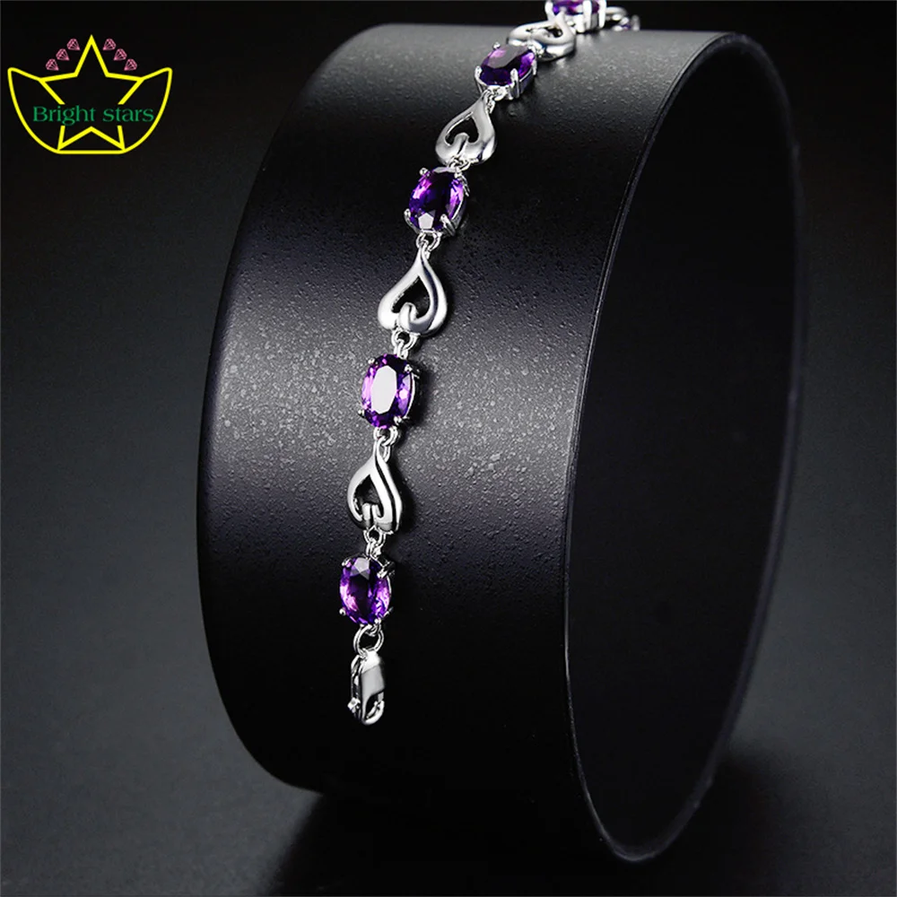 Bright Stars Amethyst s925 sterling silver bracelet female love design fashion hand jewelry