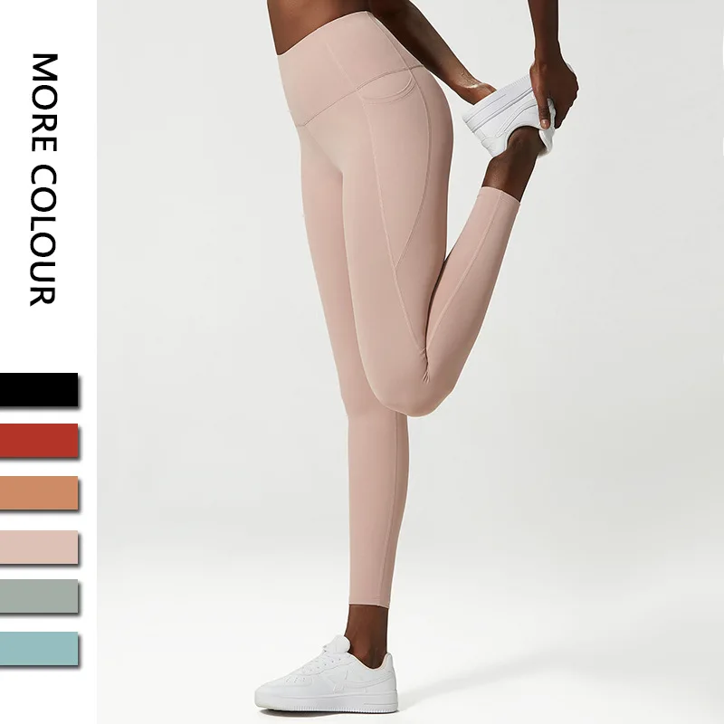 Maxdutti England Style Fashion Pants Women's Breathable Slim Seamless Naked Yoga Pocket Sports Leggings Fitness Cropped Pants