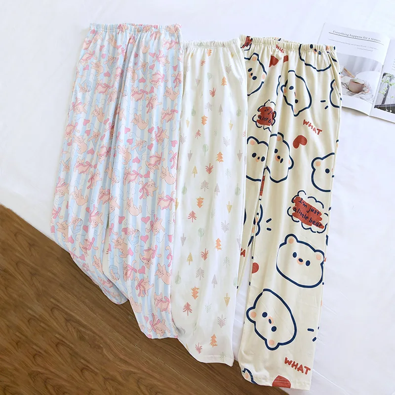 2024 Japanese New Women\'s Sleepwear 100% Cotton Knitted Soft Pants Cartoon Loose Pants Home Bottoms Womens Pajama Pants