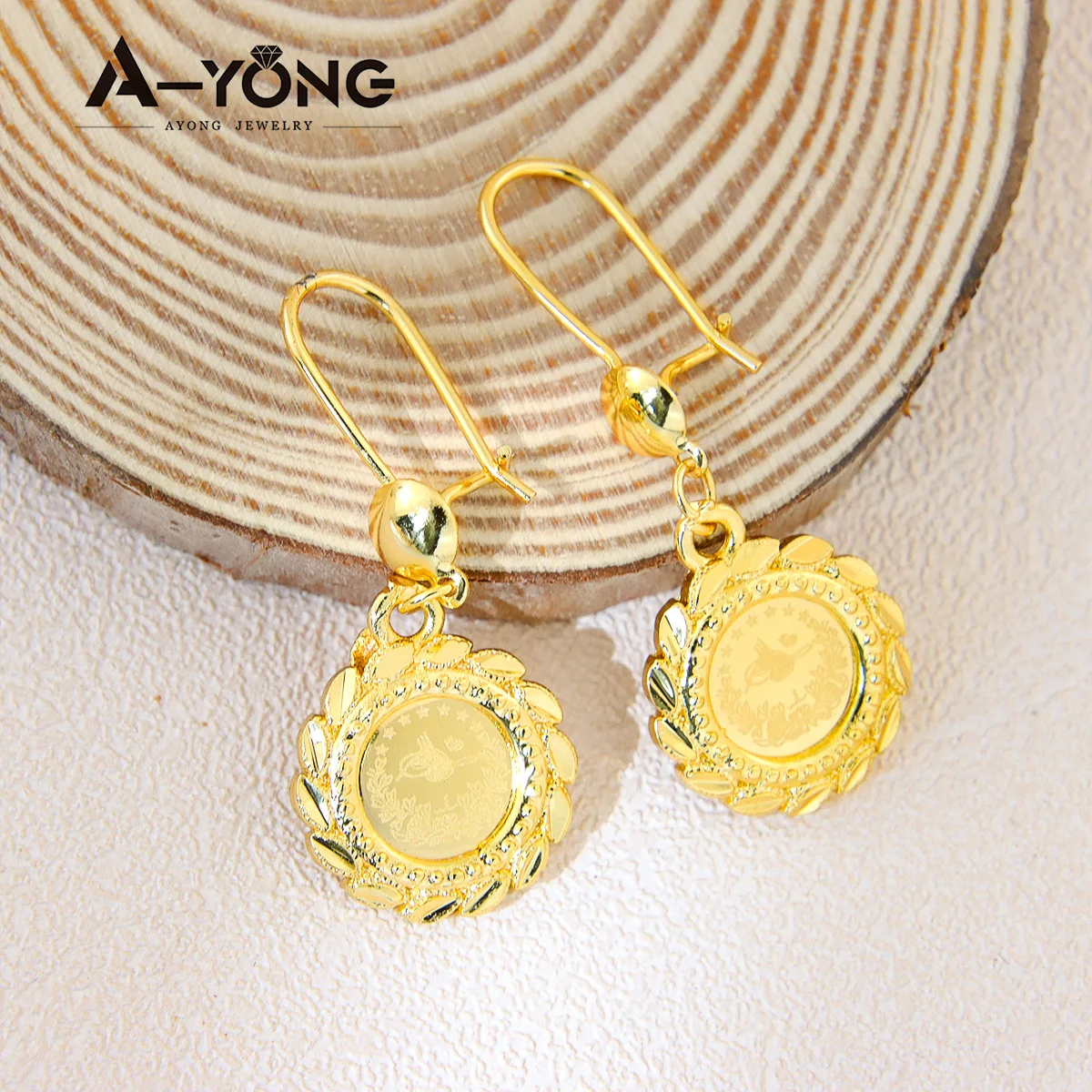 AYONG Turkish Coin Dangle Earrings 21k Gold Plated Dubai African Copper Drop Earring Middle East Arab Women Bridal Jewelry Parts