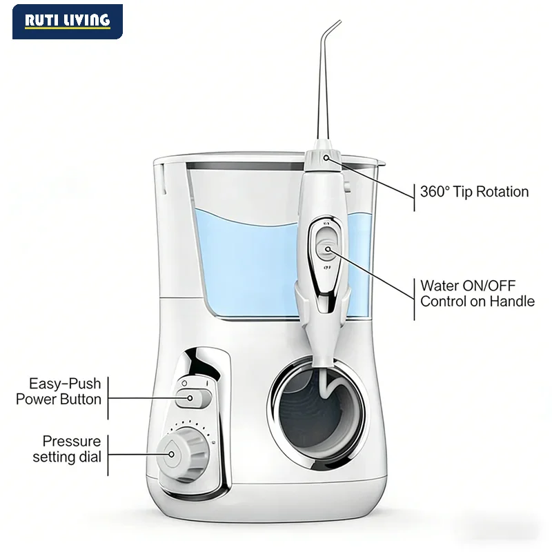 Home High-end Countertop Electric Dental Spa Water Flosser,5 Nozzles 10 Modes 800ML Tank Protect Gums