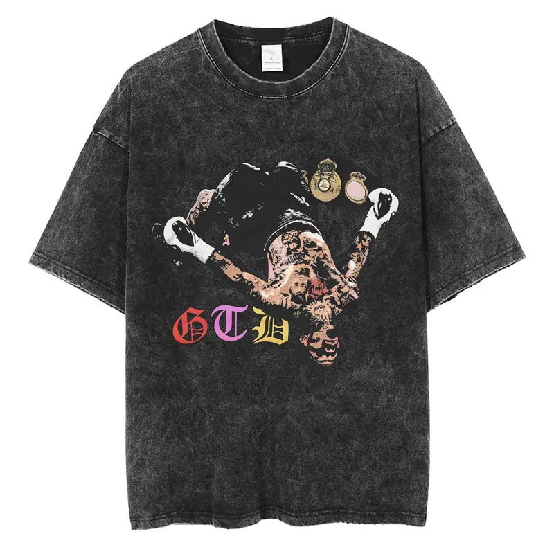 Tank Gervonta Davis Washed Vintage T Shirts Harajuku Hip Hop Loose Gothic T Shirt Boxing Champion Cotton T-Shirt Streetwear Male