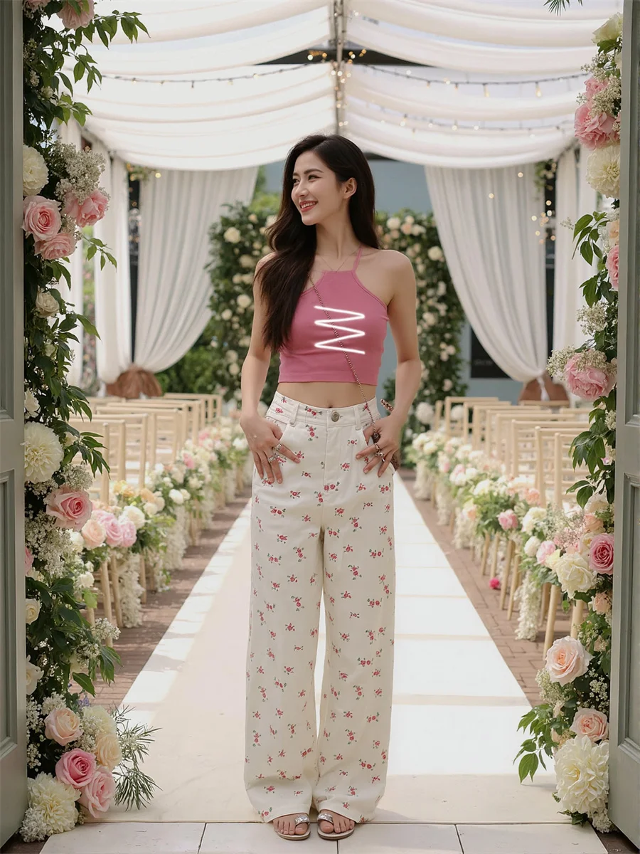 Süße Blumen Hohe Taille Jeans Tuch Für Frau Denim Hosen Frauen Kleidung Winter Modal Hohe Nordic-Stil Faulenzen Homewear dame BF