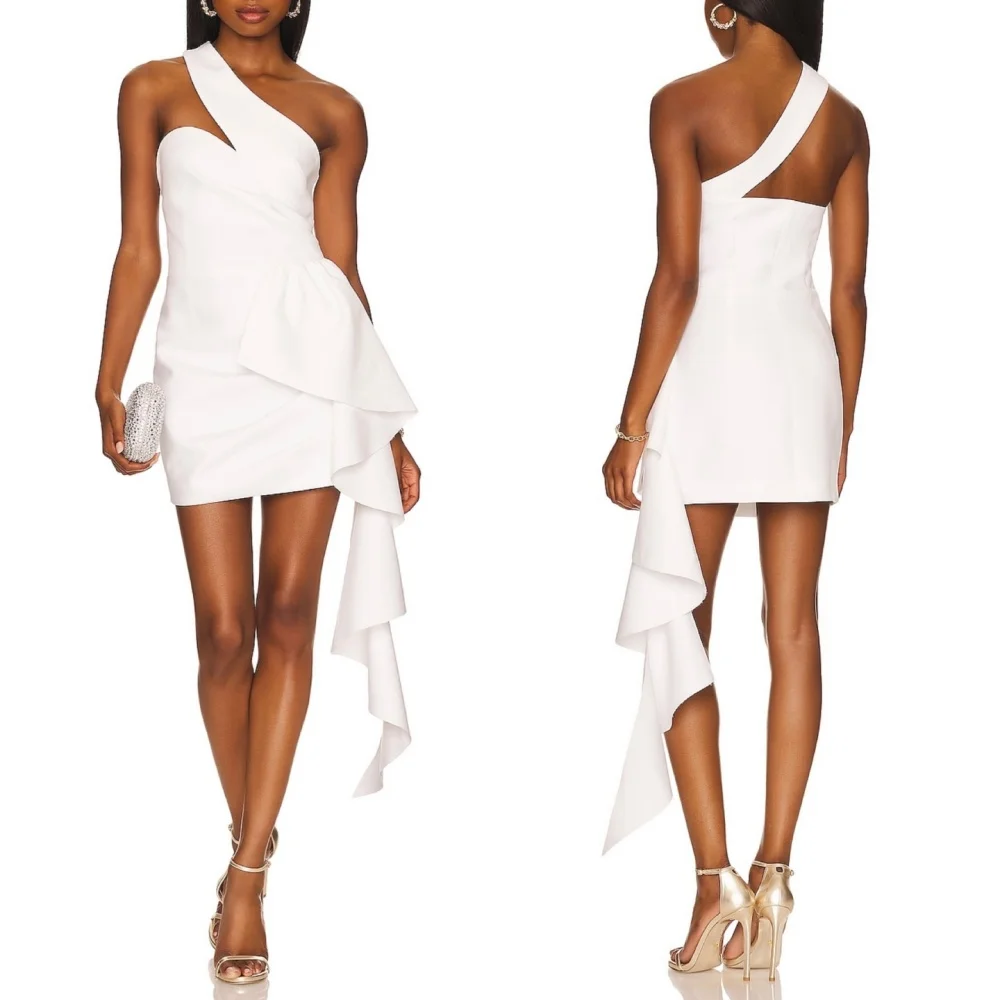 

Customized Sexy Fashion Jersey Pleat Ruched Straight One-shoulder Short Dresses Bespoke Occasion Dresses Sizes Available Casual