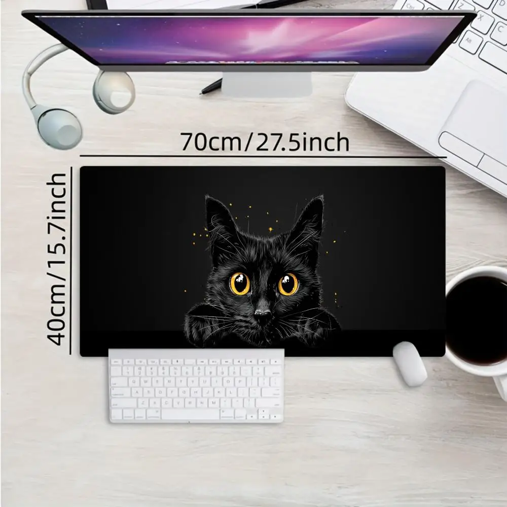 Tappetino per mouse da gioco grande XXL, adorabile gattino completamente nero, bordo cucito in gomma, adatto per ufficio e casa, accessorio da gioco