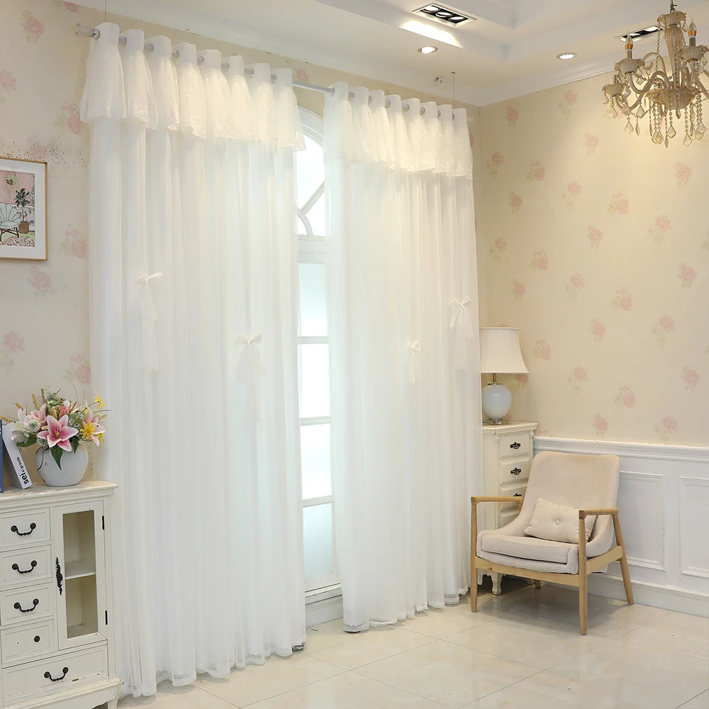 Double Layer Thickened Blackout Curtain with Butterfly Knot Decoration, Modern Minimalist Style Drapes for Bedroom Living Room W