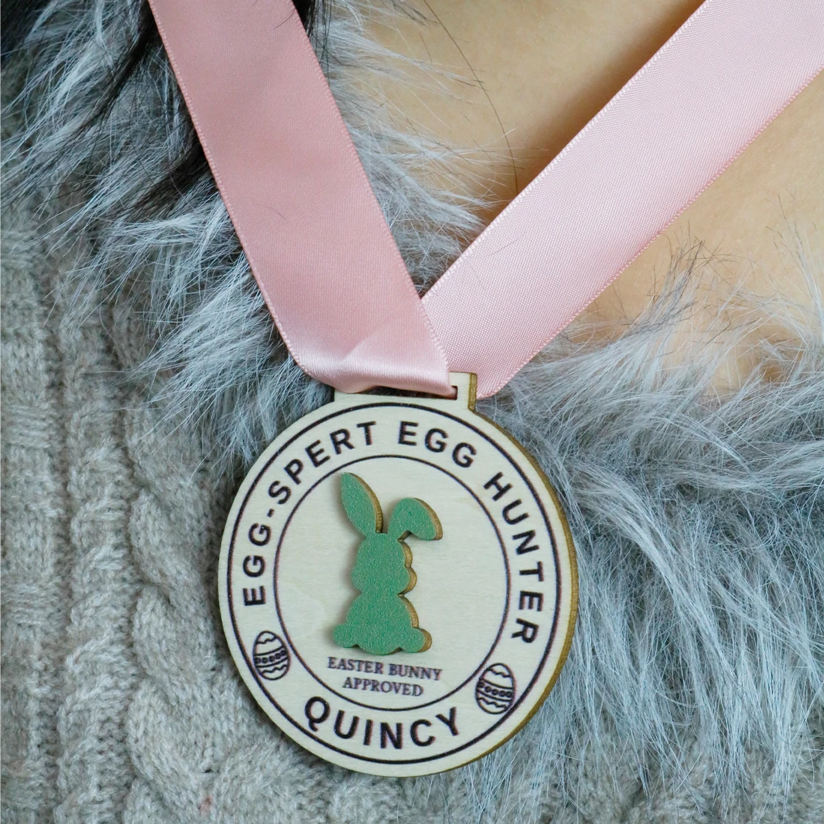 Custom Easter Bunny Medal with Ribbon, Personalized Keepsake