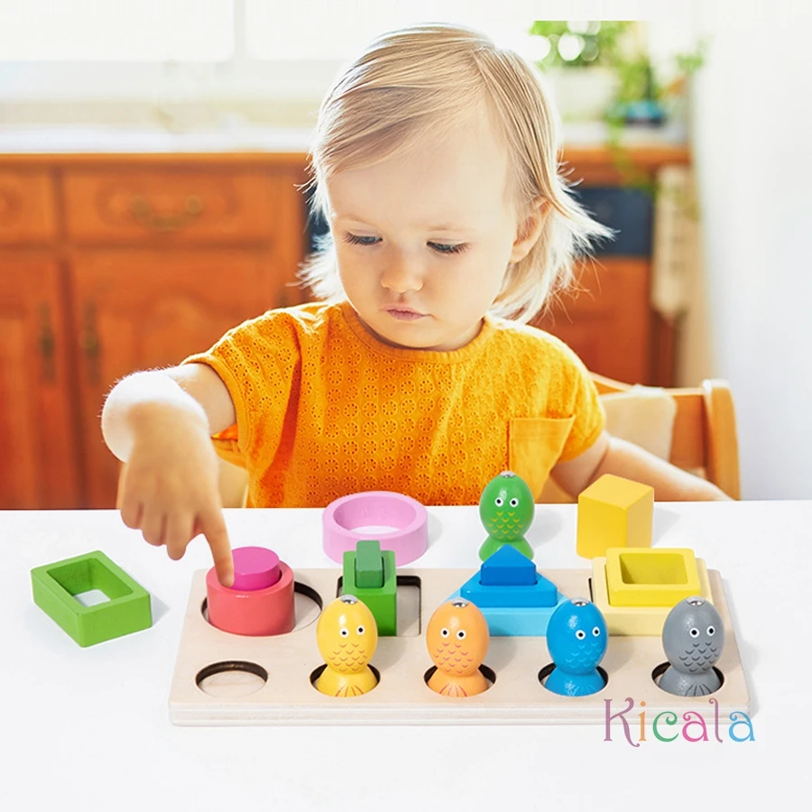 مونتيسوري المغناطيسي الصيد تعلم ألعاب تعليمية ألعاب التراص الخشبية مرحلة ما قبل المدرسة اللون شكل تصنيف الإدراك #4