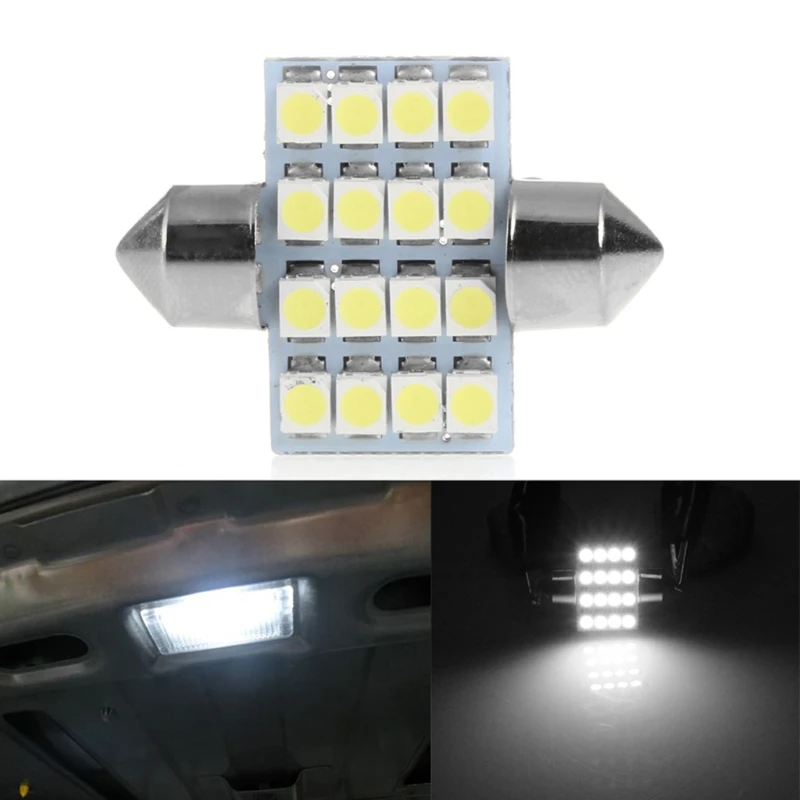 1Pc 31mm 3528 16SMD Car LED Dome Festoon Double-Tip Roof License Plate Light Drop Shipping