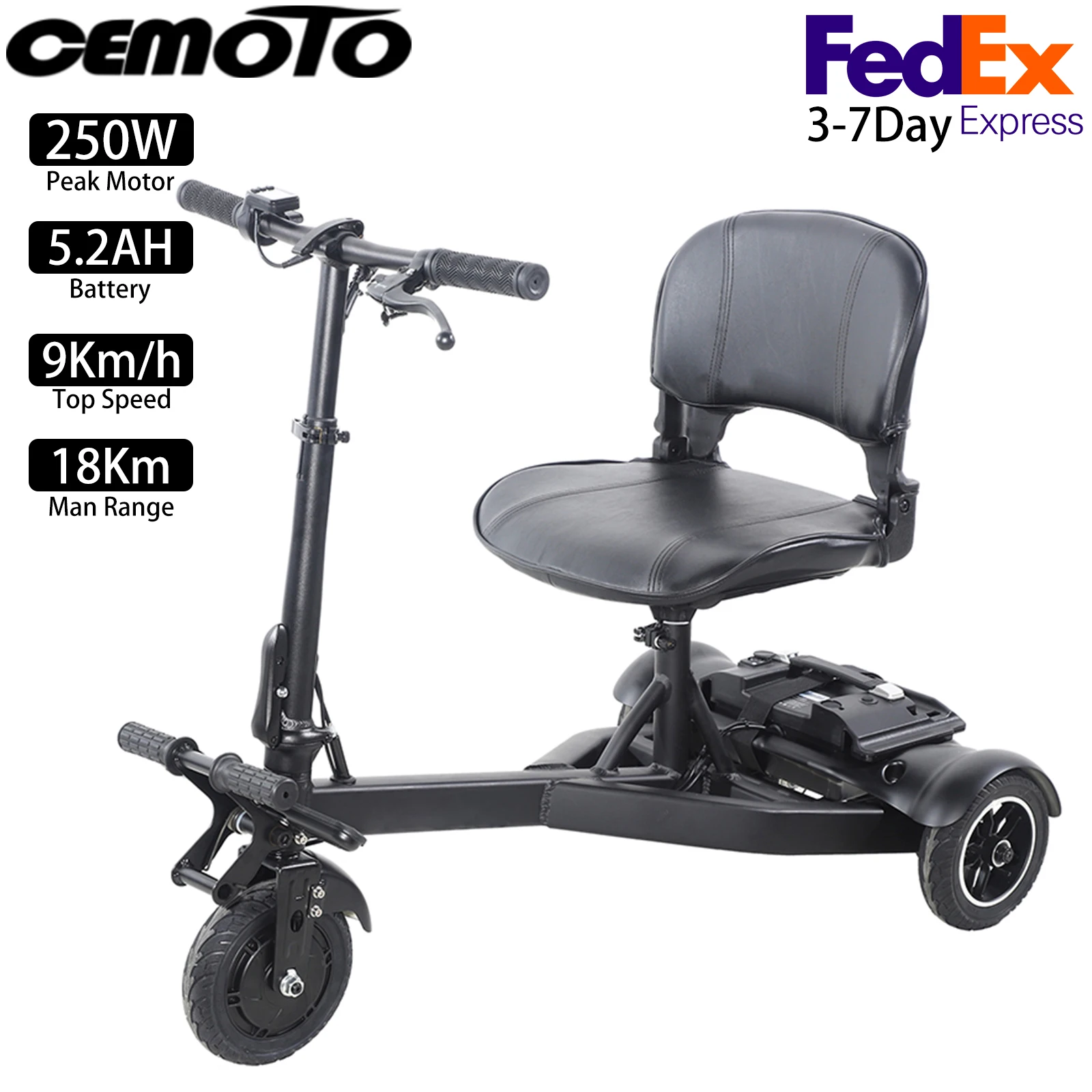 

Самокат для мобильности пожилых людей, 250 Вт, 9 км/ч, 18 км, электрический трехколесный самокат, 24 В, 5,2 Ач, новый