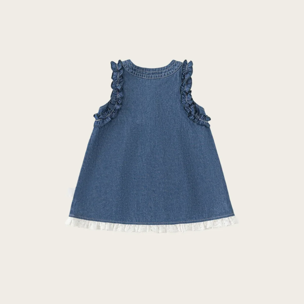 1-7 Y ملابس أطفال كورية 2025 فستان رائع من قماش الدنيم القطني للفتيات الصغيرات مع حواف من الدانتيل أنيق ومريح #2