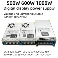 Digital Display Adjustable 500W 600W 1000W Power Supply 0-12V 13.5V 24V 27V 30V 36V 48V 60V 72V 85V 110V 150V 200V Ac To Dc Smps