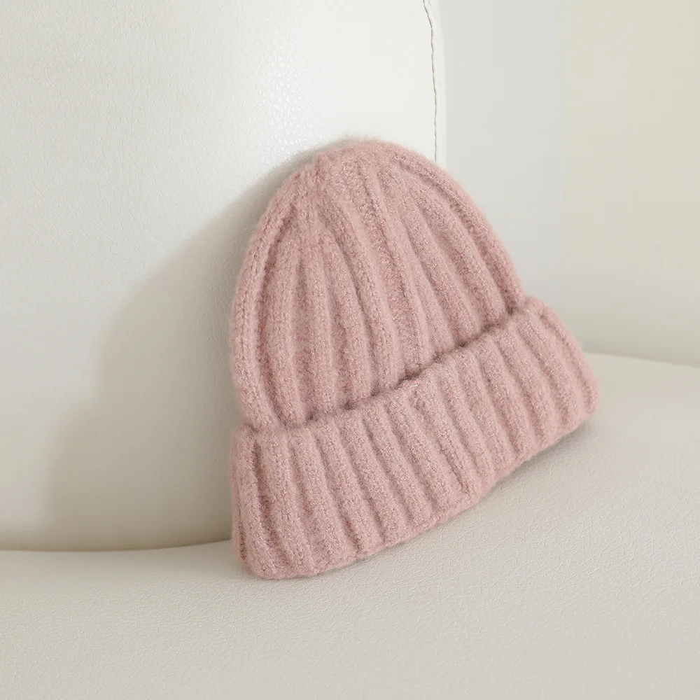 قبعات الشتاء للأطفال الفتيات الفتيان الاطفال قبعة صغيرة محبوكة لون الحلوى الصلبة مخطط الدفء الكورية نمط قبعات بونيه عادية جديد