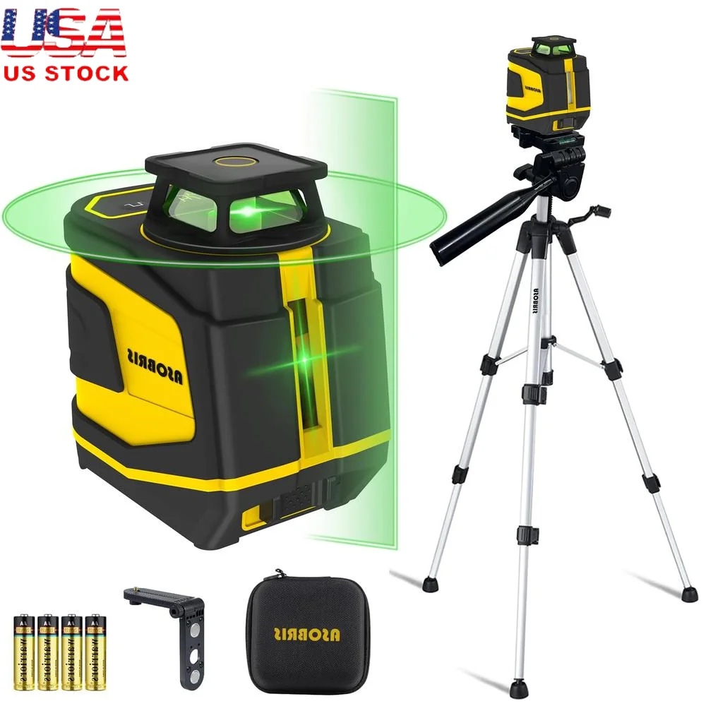 360° Green Laser Level with Tripod Self-Leveling Cross Line Laser Tool Picture Hanging Woodworking Installation IP54 Water/Dust