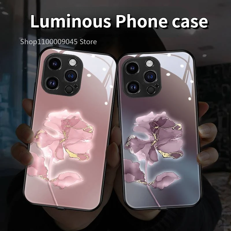 

Calling LED Flash Lighting Phone Case For iPhone 15 14 13 12 11 Pro Max X XR XS 7 8 plus SE2020 Glowing Glass Cover Coque Capa