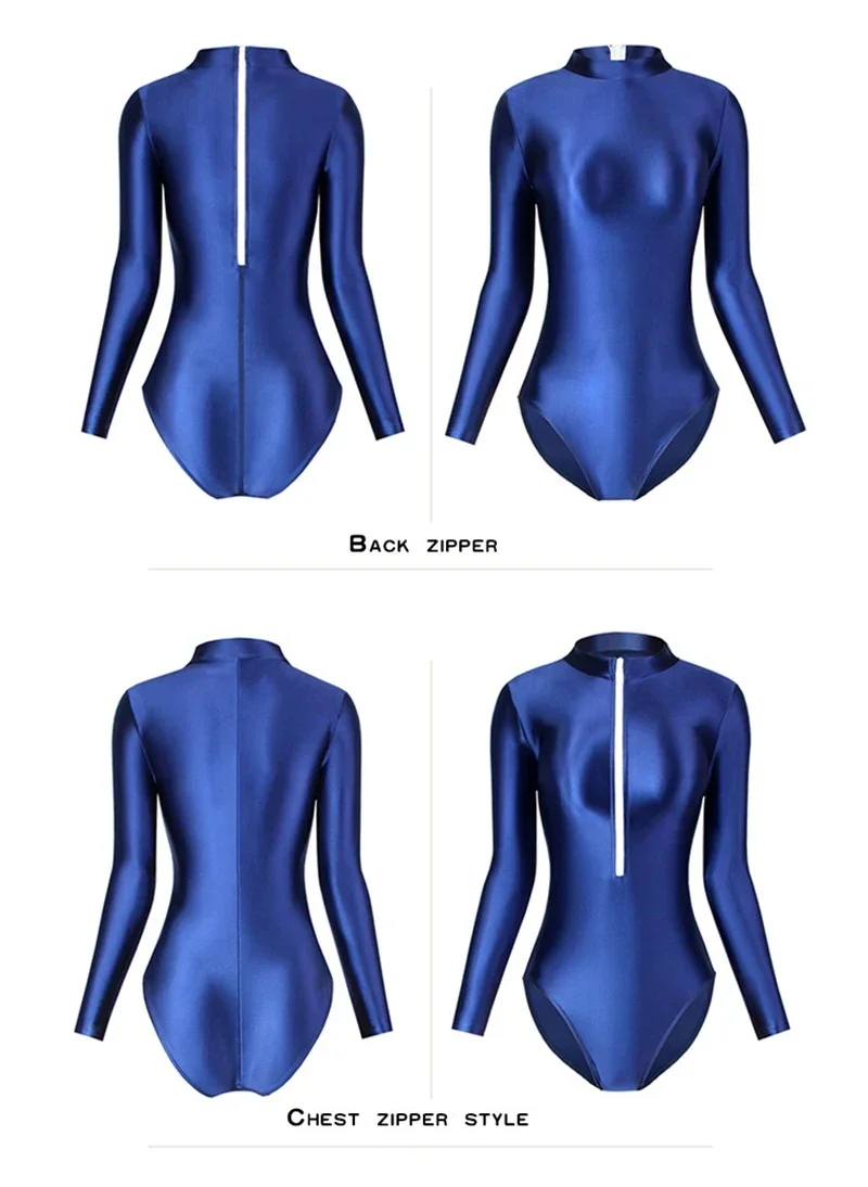 Vrouwen lange mouw strakke glanzende dans jumpsuit bodysuit yoga effen vormige praktijk ritmische gymnastiek turnpakje badpak danskleding