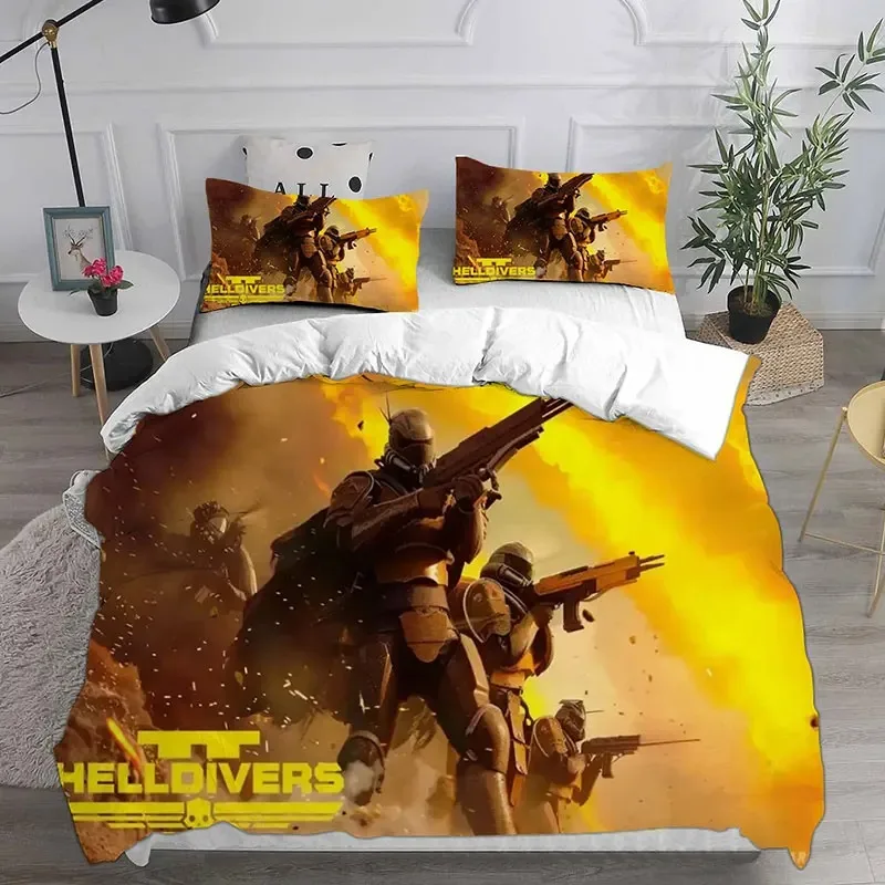 3D HELLDIVERS 2 Bedding Sets Comforter Quilt Bed Cover Duvet Cover Pillow Case 2 3 Pieces Sets Kids Adult Size For Home Textiles