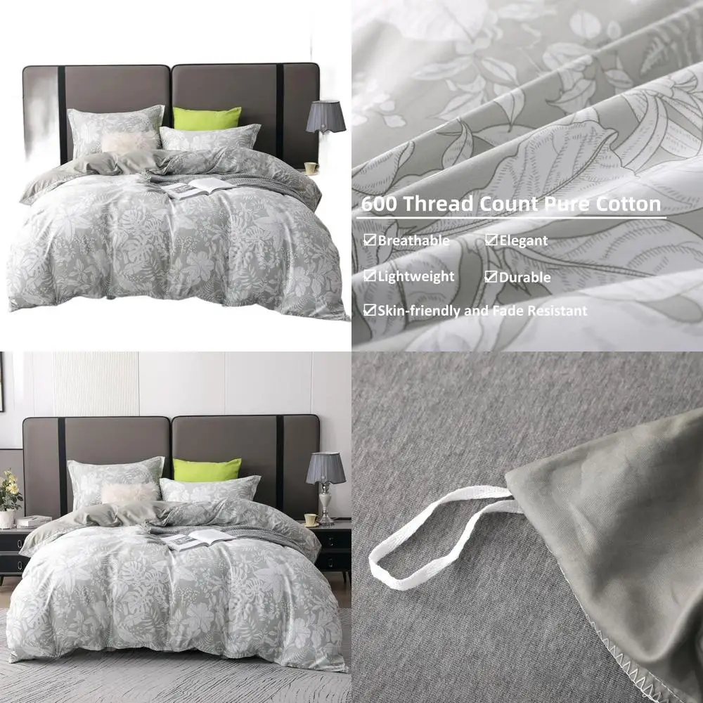

Комплект пододеяльников King Size из хлопка с плотностью 600 нитей, 3 предмета, с застежками-молниями и завязками