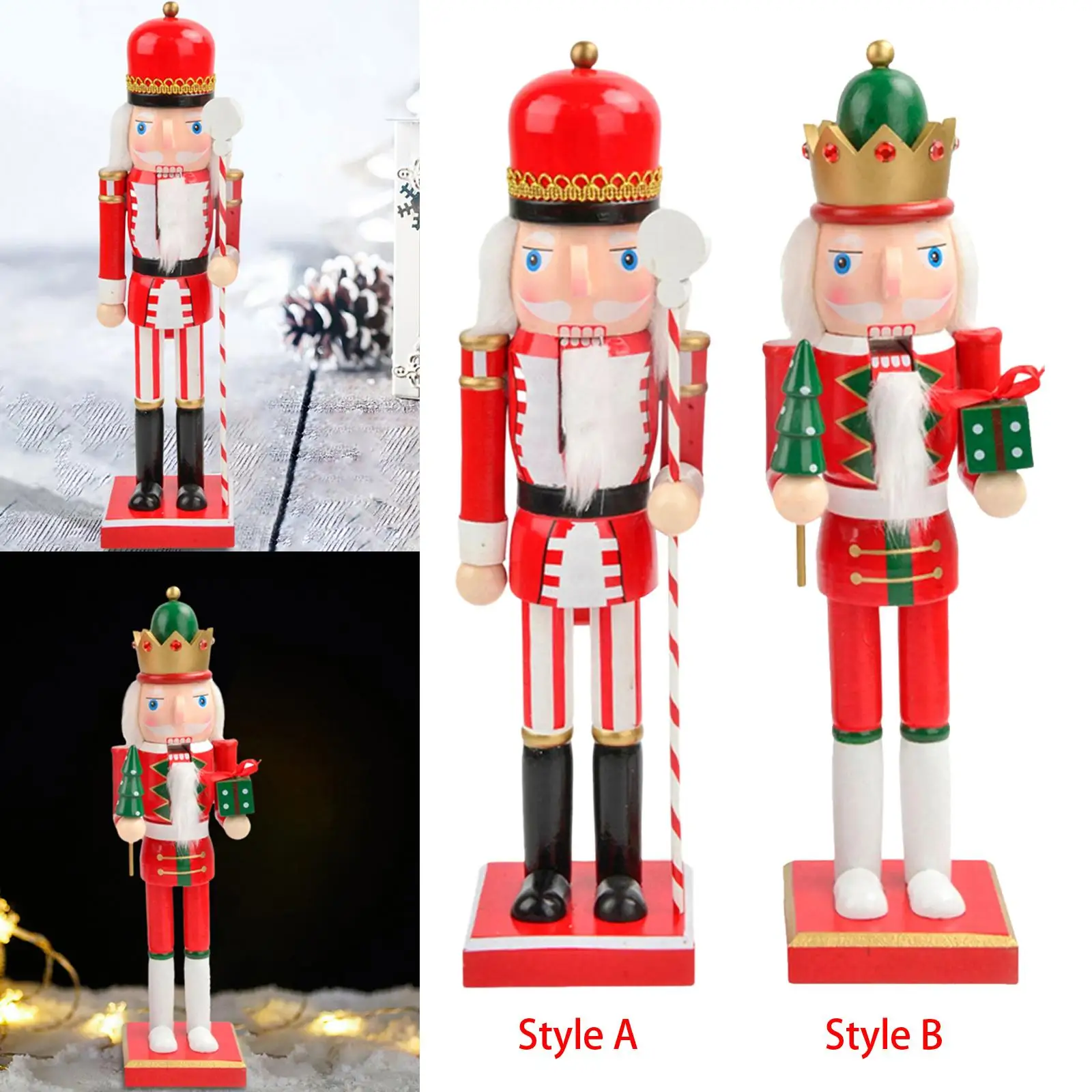 15in Christmas Nutcracker Ornament Doll Figure Puppet Toy Wooden Nutcracker Soldier for Party Home Desktop Gifts Decor