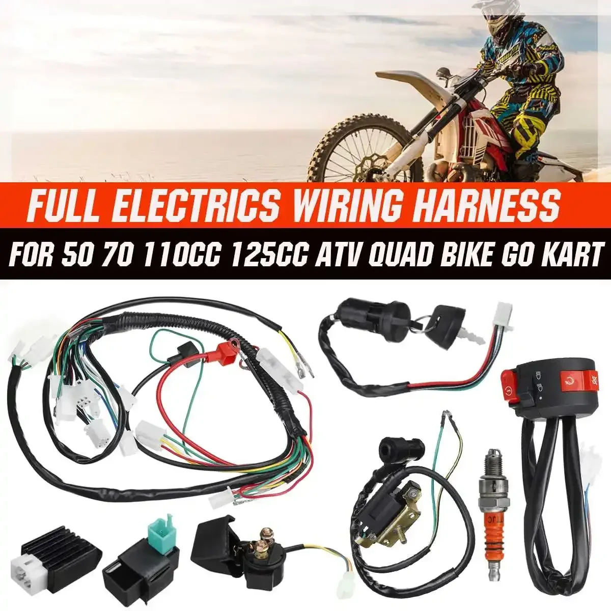 Dirt Pit Bike Scooter ATV Quad CDI Wire Harness Kit For 50cc 70cc 90cc 110cc 125cc Start Electric Assembly Wiring