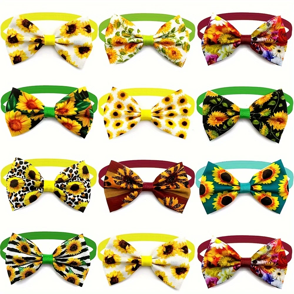 50 pcs New Style Small Dog Bow Ties Sunflower Pet Grooming Accessories Fashion Cat Dog Puppy Adjustable Bows Supplies