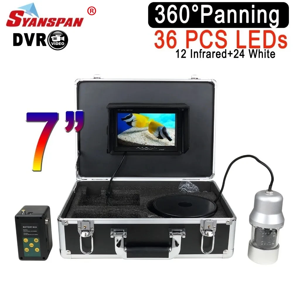 

SYANSPAN 36LED 100/200m Ice Sea Fishing Camera 360°Spinning DVR Fish Finder Underwater Salvage/Inspection/Fish Camera 7" Monitor