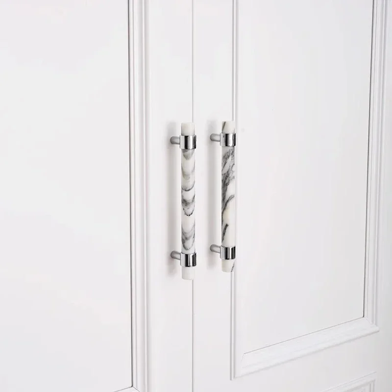 NordicLuxury Wardrobe Shoe Cabinet Door Drawer Furniture Long Handle Original Natural White/Black Marble Pure Brass Small Handle