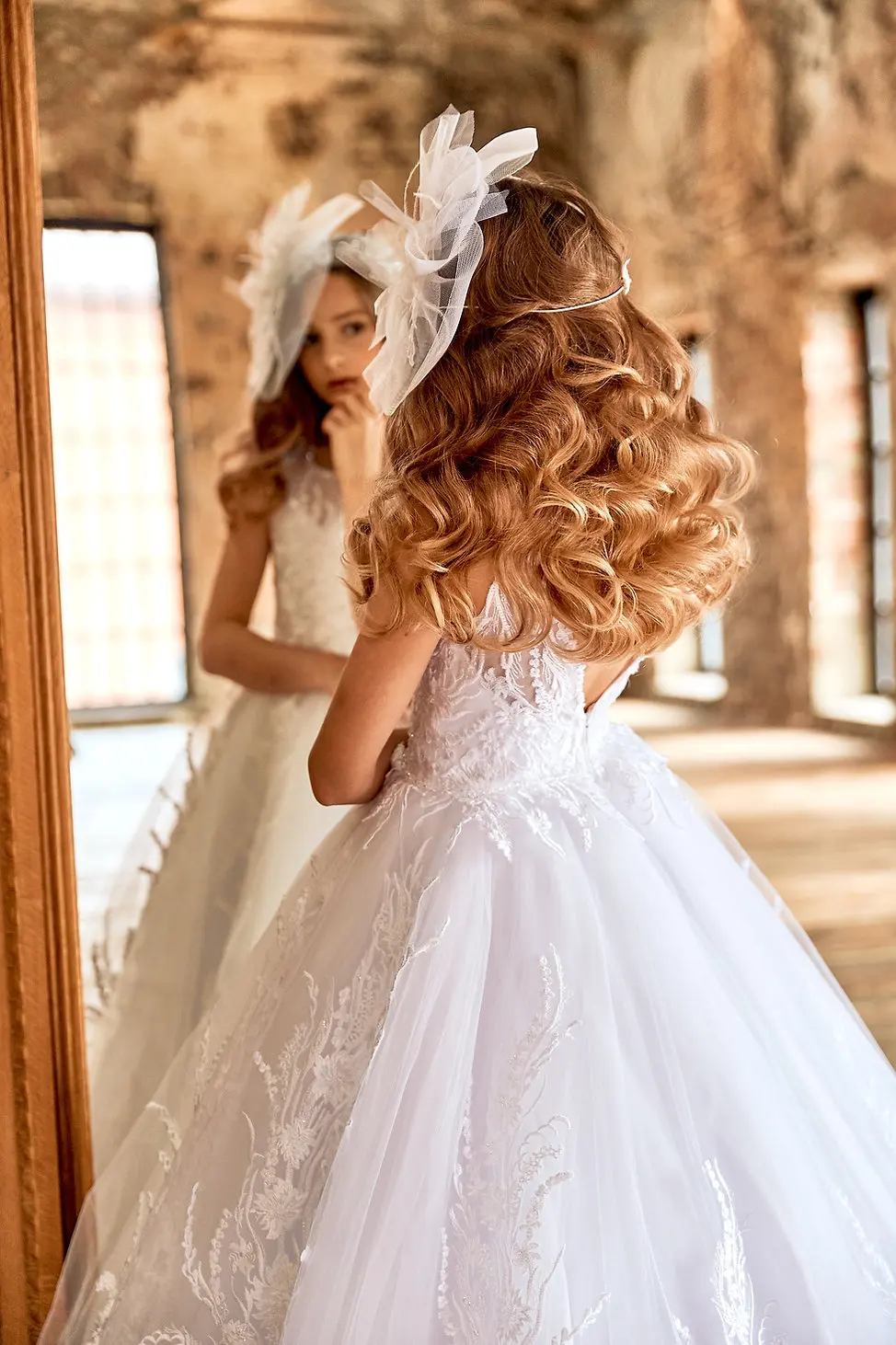 FATAPAESE-vestido de tul con plumas de encaje para niña, vestido de princesa brillante, de flores, de línea A, para dama de honor