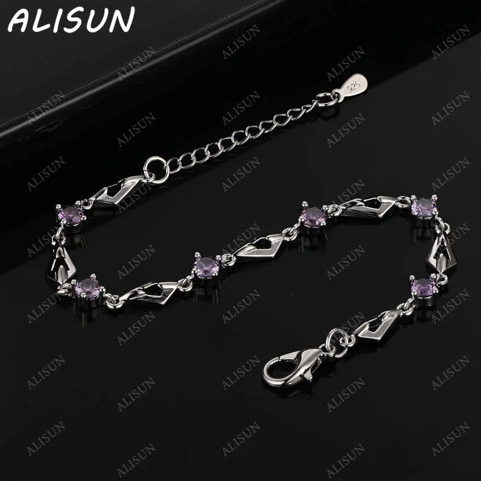 

ALISUN 925 Sterling Silver Purple&White Zircon Diamond Bracelets For Women Creativity Gift Street All-match Party And Daily Wear