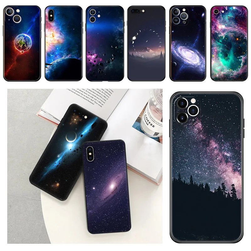 Phone Cases For iphone 15Pro XS Max 11 12 13 14 Pro 7 8 15 Plus Mini SE X XR Meteor Universe Starry Sky Camera Protective Cover