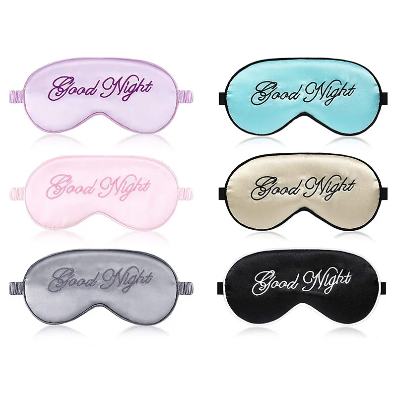 Embroidered Silk Sleep Mask Adjusting Button Travel Ventilation Sleeping Mask Good Night Pattern Eye Patches For Sleeping Aid