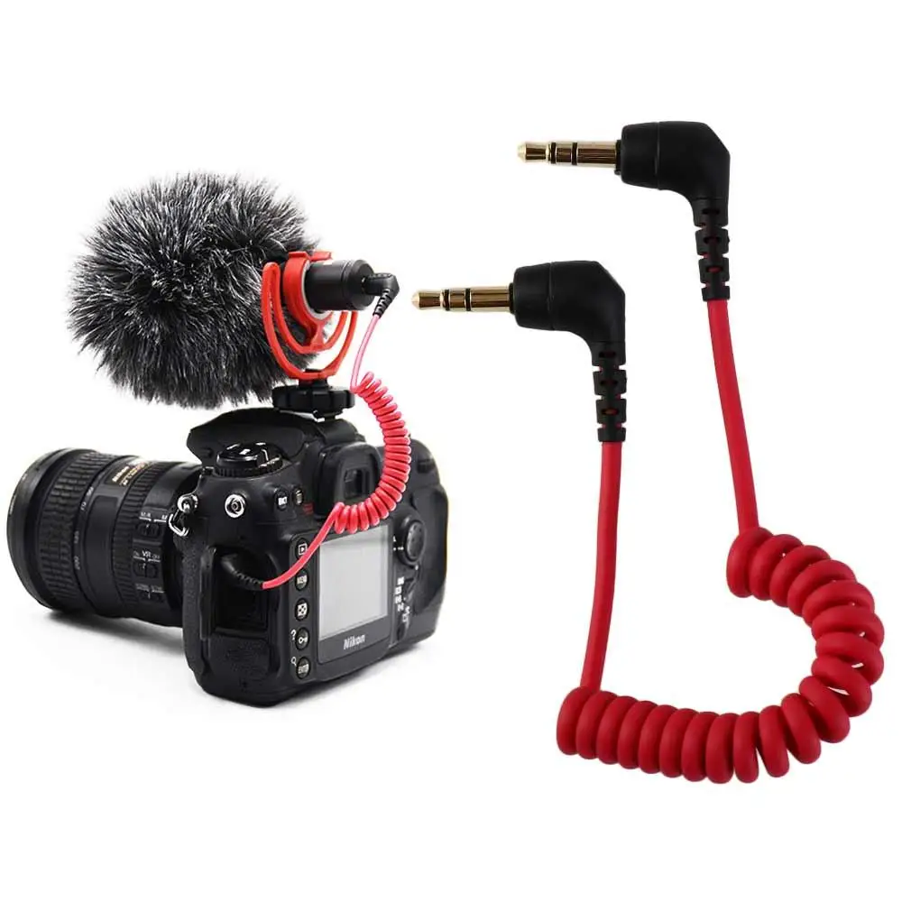 Mic Camera Supplies Camera Adapter Cable TRS to TRS Cable Microphone to Camera Spring 3.5mm Cable Coiled Microphone Cable
