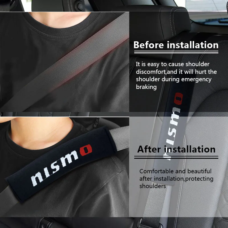 Car Seat Belt Logo Cover Shoulder Pad Car Accessories Styling For Nismo Logo Emblem R34 GTR Tiida Sylphy Teana X-trail Qashqa