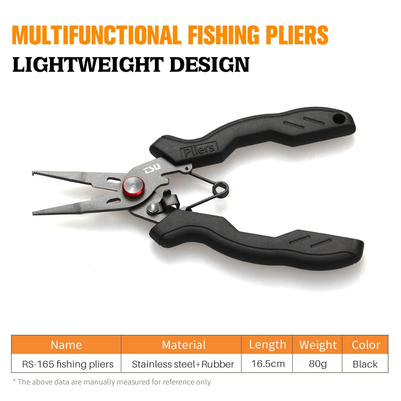 TSURINOYA Split Ring Fishing Pliers Braid Cutters Fishing Line Scissors 80g RS-165 Stainless Steel Rubber Handle Fishing Tackle