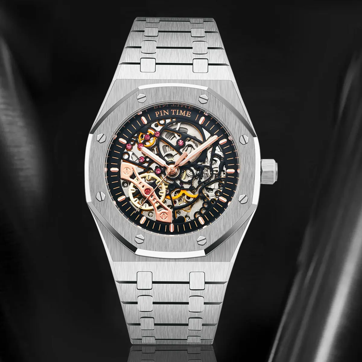 

PINTIME Watch Men's Mechanical Hollow Bottom Business Mechanical Watch For Men High Quality Special Premium Gift Watch