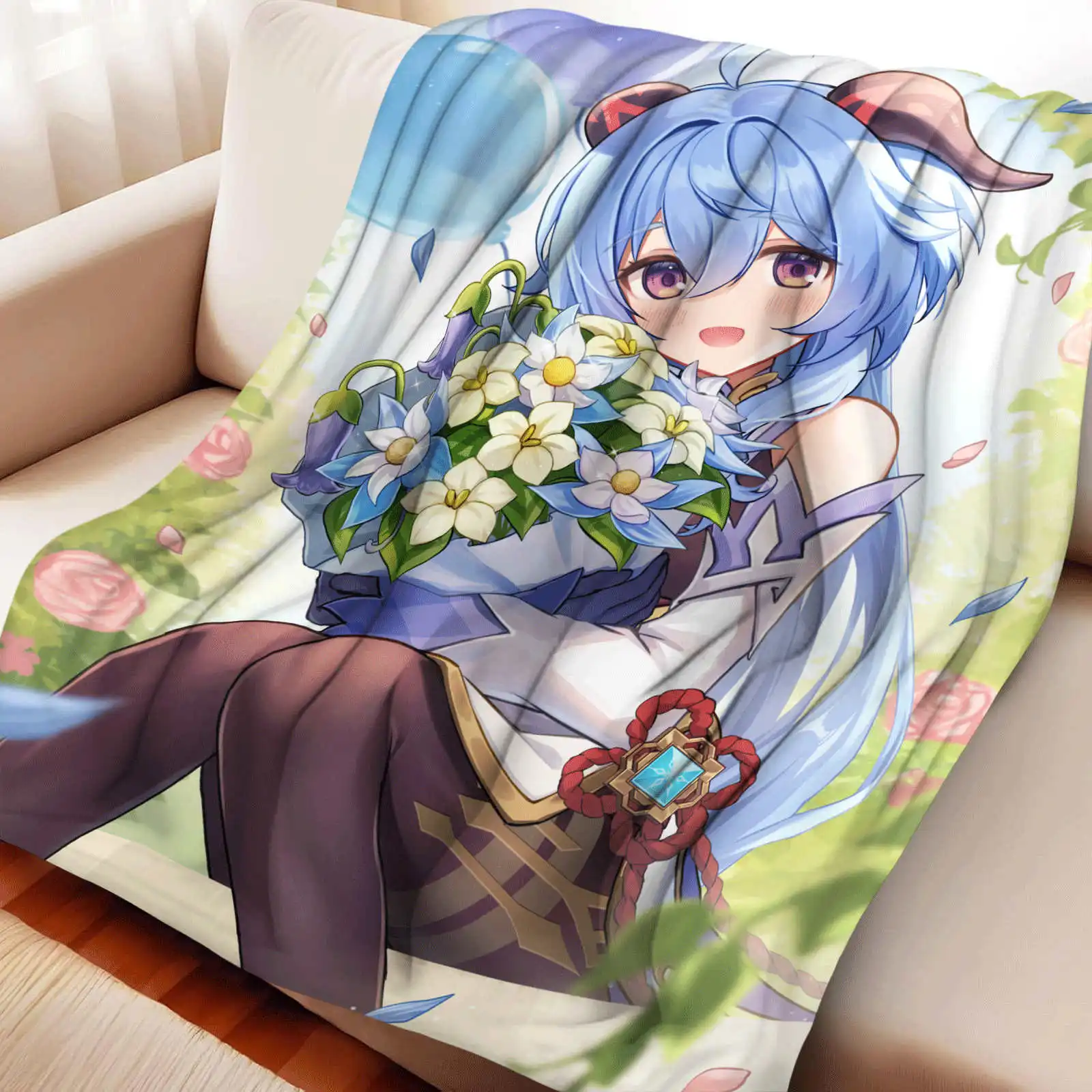 Ganyu Genshin Impact Flannel Blanket for Home Camping Travel Perfect for Leisure Gifts