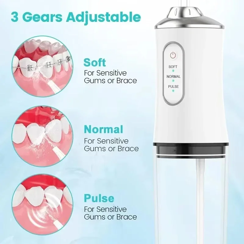 Electric Dental Water Flosser Oral Irrigator Portable Dental Bed Sprinkler Jet Toothpick Mouth Washing Machine 4 Nozzle