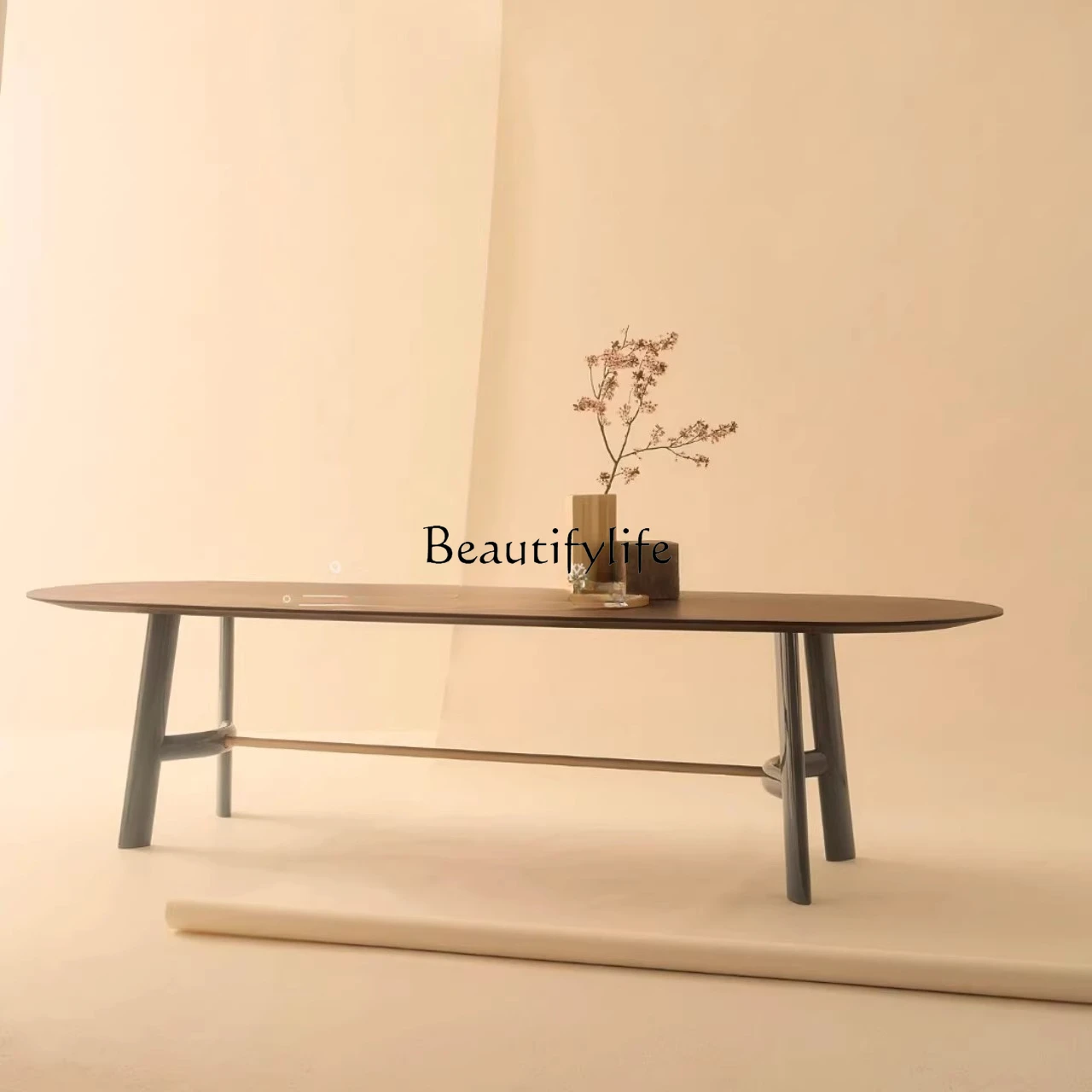 

Italian light luxury solid wood stainless steel dining table Nordic modern simple design villa small rectangular dining table
