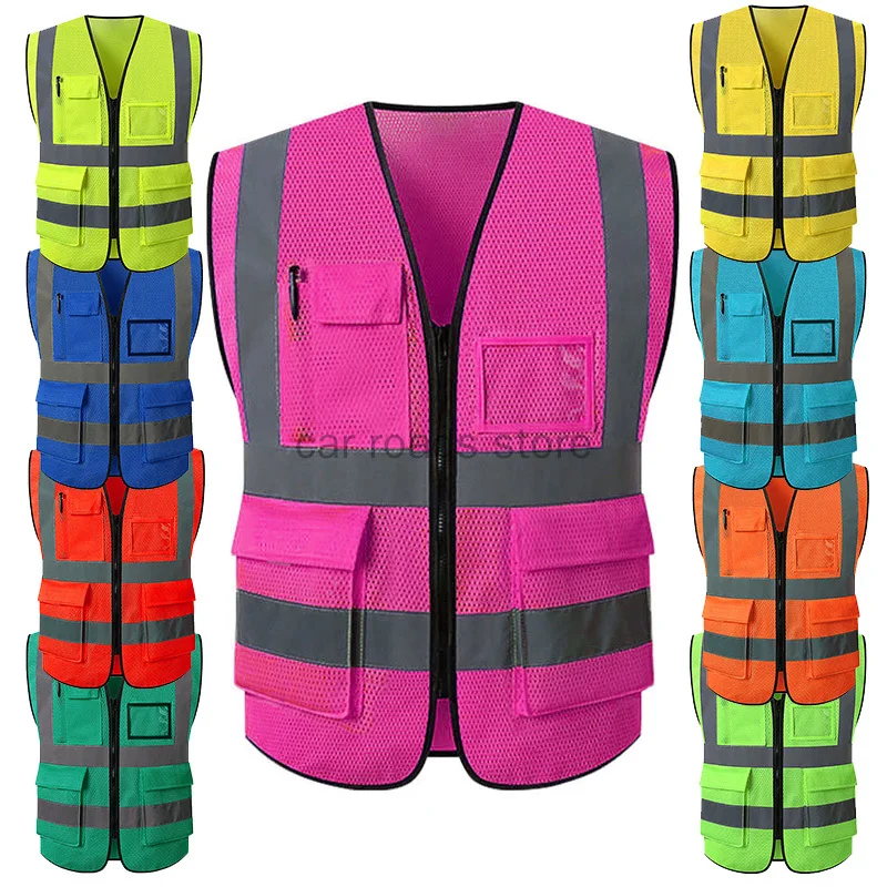 

Reflective Safety Vest High Visibility pink Custom Logo XXXL Working Vest Motorcycle Jacket Fluorescent Signal For Men Woman