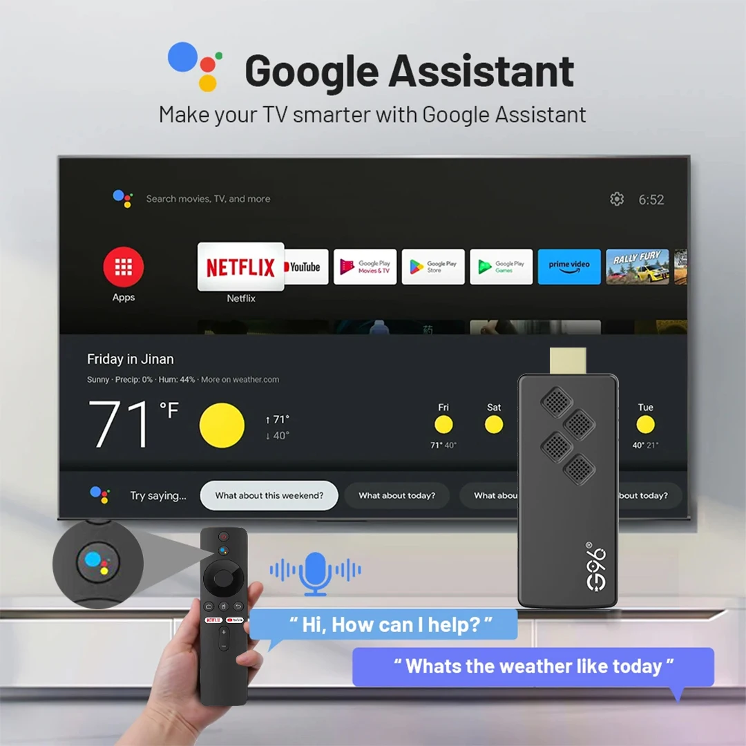 Android13 Smart TV Stick Netflix IATV Youtube Streaming Media player 4K HDR10+ Google Assistant Dual 2.4G5GWifi MultiLanguage Q2