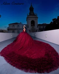 Sparkly Red Wine Quinceaรฑera Dresses Off The Shoulder Princess Ball Gown Bead Diamonds Ruffle Vestidos De 15 Aรฑos Customizedย