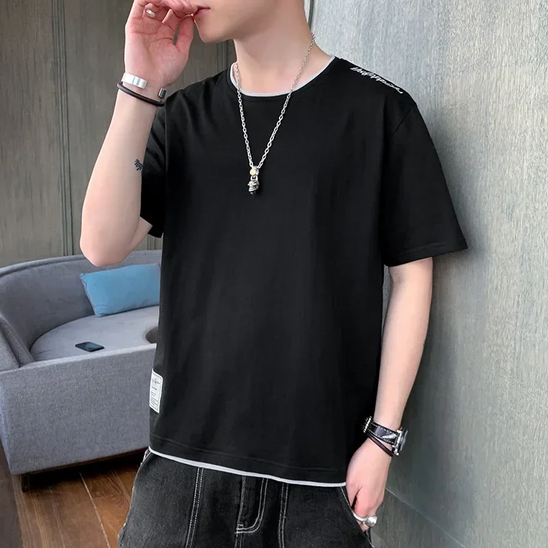 

Pop Men's Two-Piece Illusion Cotton T-Shirt Short Sleeves Summer Thin Style Casual Half Sleeve Tee Shirt From China Mainland