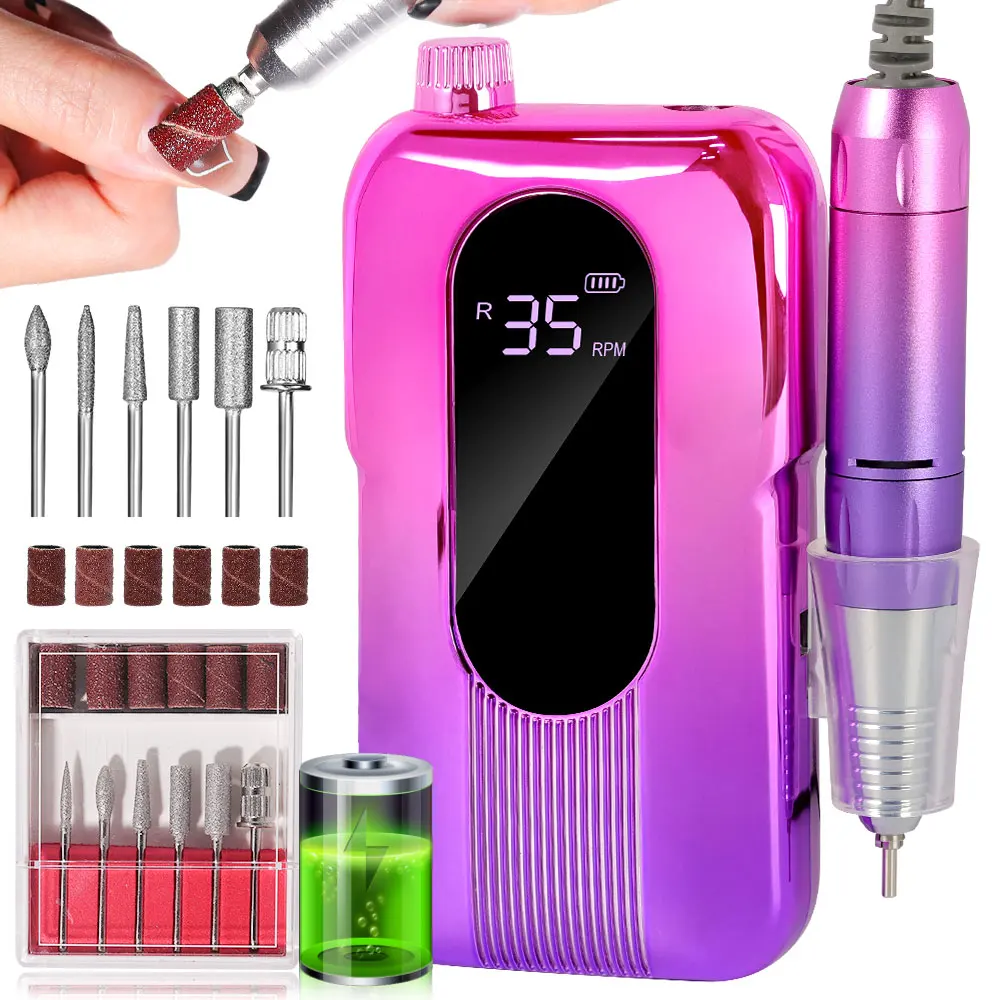 35000RPM Professional Electric Nail Drill Rechargeable Electric Portable Nail Sander File Low Noise for Manicure Salon